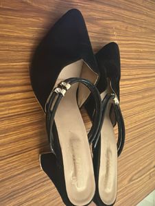 black Velvet and Brown Bow Heels