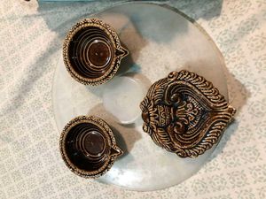 Set of New 9 ceramic designer diyas together.