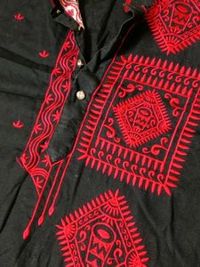 Black Kurta with Red Embroidery