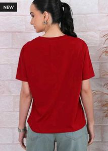 Shein Drop Shoulder Star Chest Print Crew Tshirt