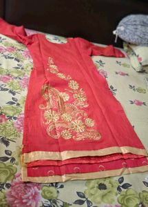 pink Kurta with Gold Embellishments