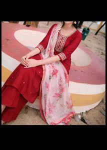 Elegant Red Kurta Set with Floral Dupatta