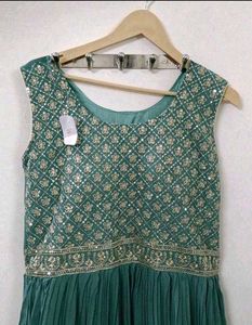 Beautiful Teal Embroidered Gown with Dupatta