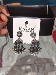 Kayan Oxidized Elephant Jhumka Earrings