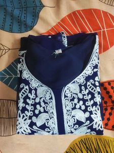 Navy Blue Embroidered Kurta Pant Set