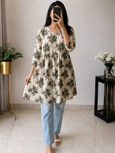 Floral Print silk Kurta