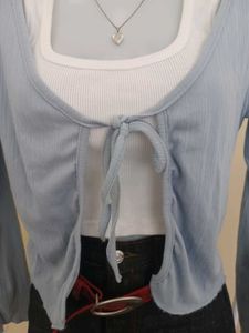 Light Blue Tie-Front Cardigan