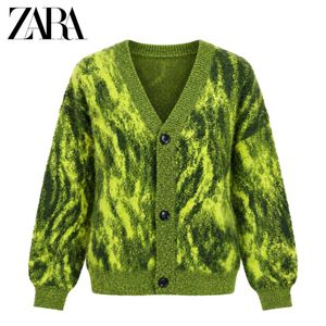 Zara Green & Yellow Abstract Print Cardigan