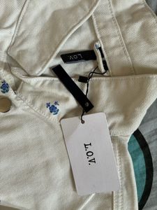 Cream Embroidered Denim Jacket
