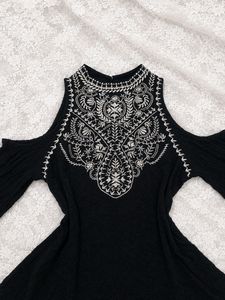 Boho Embroidered Cold Shoulder Top