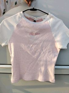 Cute Pink &amp; White Cropped T-Shirt