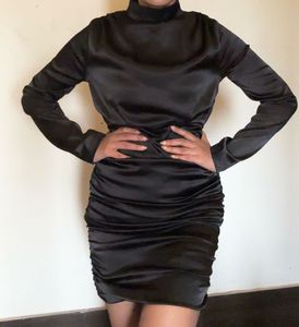Black Satin Ruched Partywear Mini Dress