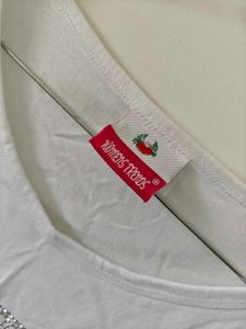 White "Cute Smile" T-Shirt with Fringe