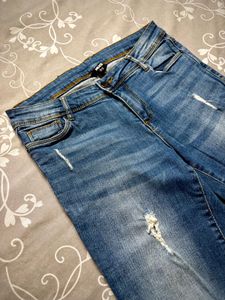 Blue Straight Fit Ripped Jeans
