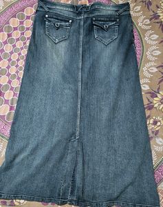 Off Black Denim Long Skirt