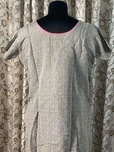Gray Embroidered Kurta with Orange Floral Detail