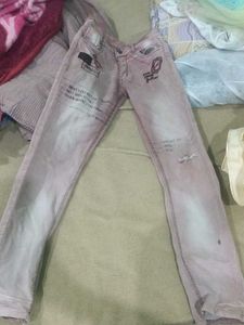 Distressed Graphic Print Jeans