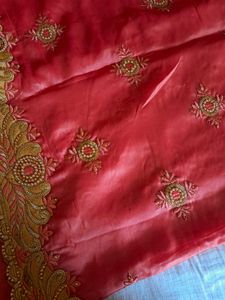 Elegant Peach Embroidered Saree