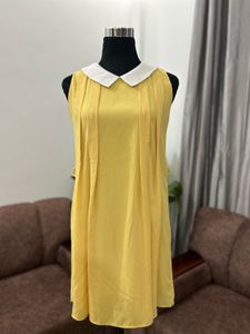 Yellow Sleeveless Dress with White Collar