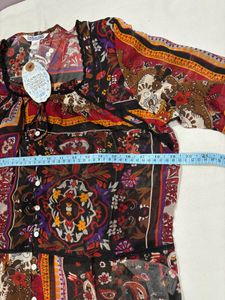 Boho Patchwork Print Sheer Tunic Top