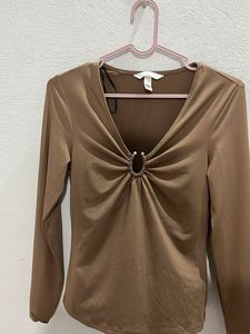 Brown Long Sleeve Ruched Top
