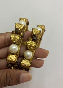 Exquisite Golden &amp; Pearl Bangles