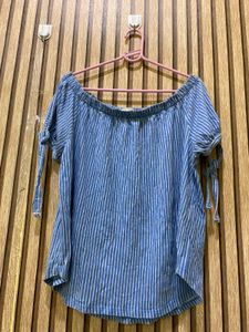 Blue Striped Off-Shoulder Top
