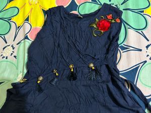 Navy Blue Embroidered Kurti