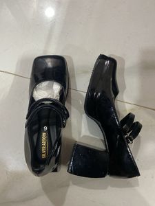 LEATHER MIX BLACK Mary Jane Heels