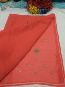 Elegant Orange Saree with Golden Embellishments