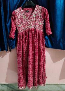 Pink Bandhani Embroidered Anarkali Kurti