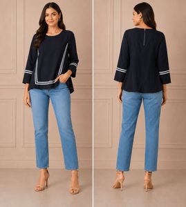Chic Navy Top with Striped Accents