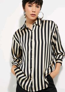 women oversized striped satin shirt