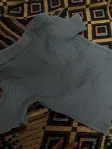 Blue Ribbed Zip-Up Top