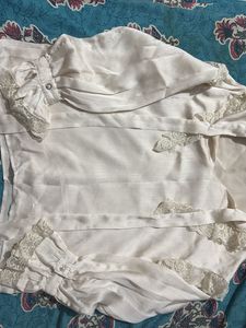 Elegant White Lace Trimmed neck tie top
