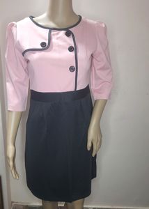 Pink And Black Dress For Office Work And Can Be Worn On Occasions Have Buttons Can Be A Birthday Party Outfit Formal Look Can Fit Upto UK S-M