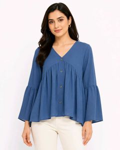 Blue V-Neck  Top