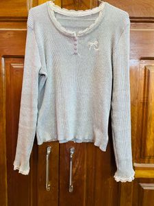 Cute Long Sleeve Lace Trim Top