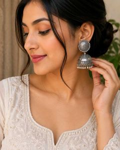 Traditional Oxidised Silver Jhumka Earrings | Ethn