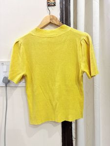 Bright Yellow Ribbed Short Sleeve Top