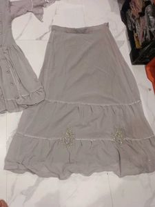 Beautiful grey Festive Dress &amp; Bottom Set