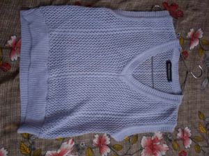 Light Blue V-Neck Knit Vest