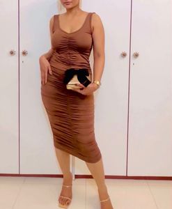 Urbanic Ruched Bodycon Brown Dress
