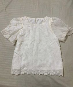 White Embroidered Puff Sleeve Top