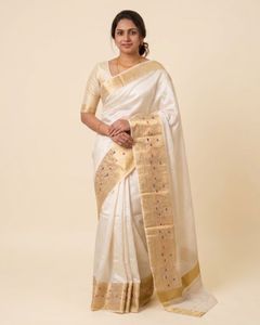 new golden and white south indian saree