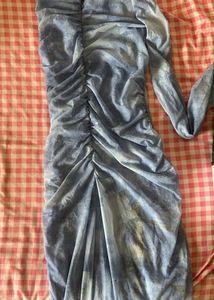 Light Blue Tie-Dye Ruched Maxi Dress