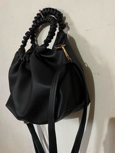 Chic Black Ruched Hand Bag