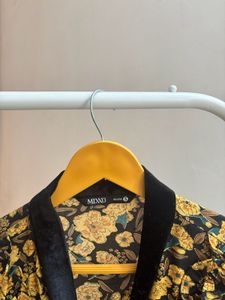 Floral Mustard Top with Velvet Neck Tie