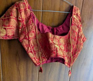 Designer Red &amp; Gold Banarasi Silk Blouse
