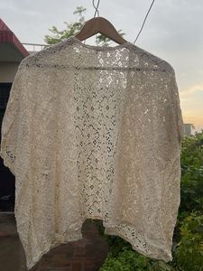 Cream Lace Open Front Kimono Cardigan
